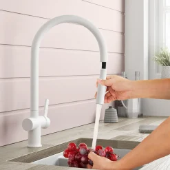 Just Taps VOS Pull Out Spray Single Lever Mono Kitchen Mixer - Matt White