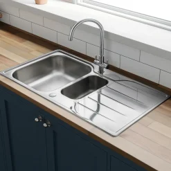 Leisure Albion 1.5 Bowl Stainless Steel Kitchen Sink with Reversible Drainer - 950 x 508mm