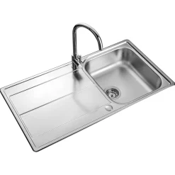 Leisure Aria 1 Bowl Satin Stainless Steel Kitchen Sink with Reversible Drainer - 950 x 508mm