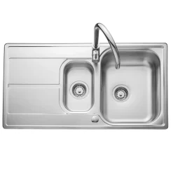 Leisure Aria 1.5 Bowl Satin Stainless Steel Kitchen Sink with Reversible Drainer - 950 x 508mm