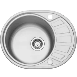 Leisure Compact Round 1 Bowl Satin Stainless Steel Sink with Reversible Drainer 580 x 450mm