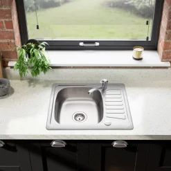 Leisure Compact Square 1 Bowl Satin Stainless Steel Sink with Reversible Drainer 580 x 480mm