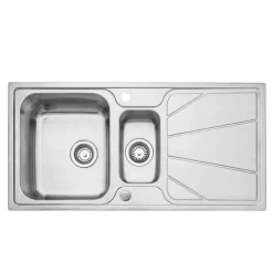 Leisure Nimbus 1.5 Bowl Stainless Steel Kitchen Sink with Reversible Drainer - 1000 x 500mm