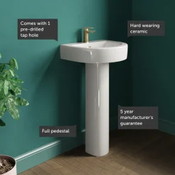 Lorraine 500mm Basin & Full Pedestal