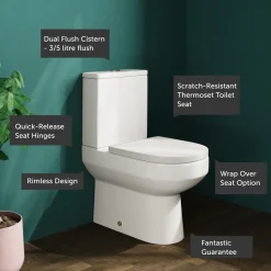 Lorraine Rimless Back To Wall Close Coupled Toilet & Soft Close Seat