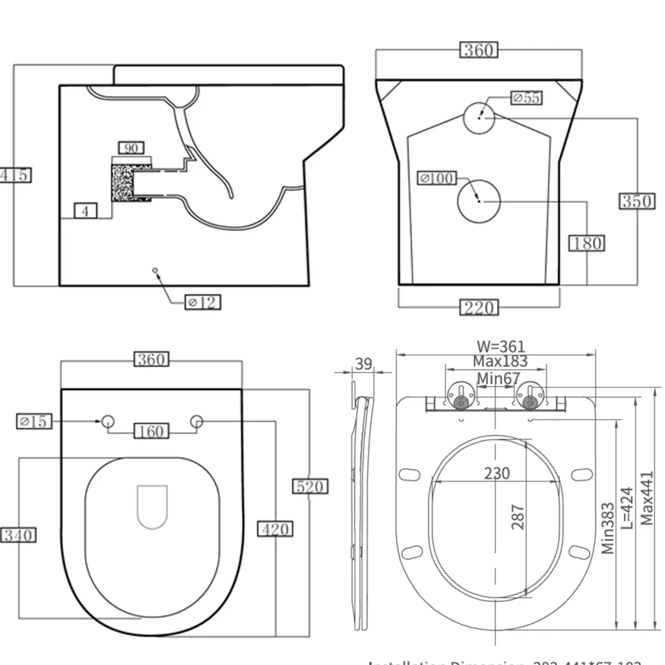 Lorraine Rimless Back To Wall Toilet & Soft Close Seat