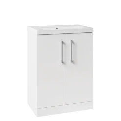 Lorraine Rimless Toilet & Vanity Unit Bathroom Suite with Brushed Brass Handles