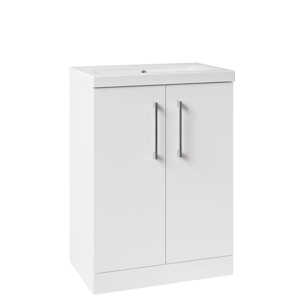 Lorraine Rimless Toilet & Vanity Unit Bathroom Suite with Brushed Brass Handles