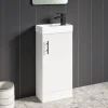 Maisie Compact 400mm Mini Cloakroom Floorstanding Vanity Unit with Black Handle & Basin - Gloss White