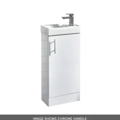Maisie Compact 400mm Mini Cloakroom Floorstanding Vanity Unit with Black Handle & Basin - Gloss White