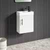 Maisie Compact 400mm Mini Cloakroom Wall Hung Vanity Unit with Black Handle & Basin - Gloss White