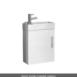 Maisie Compact 400mm Mini Cloakroom Wall Hung Vanity Unit with Black Handle & Basin - Gloss White