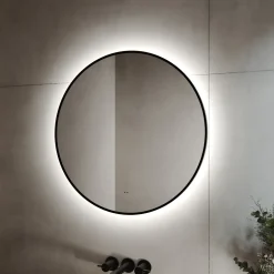Marcos LED Illuminated Round Framed Mirror with Demister Pad & Colour Change Lights - 600mm