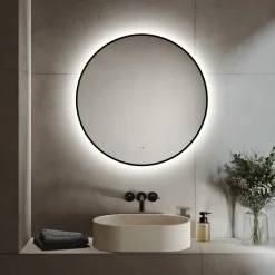 Marcos LED Illuminated Round Framed Mirror with Demister Pad & Colour Change Lights - 800mm