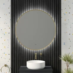Marcos LED Illuminated Round Framed Mirror with Demister Pad & Colour Change Lights - 800mm