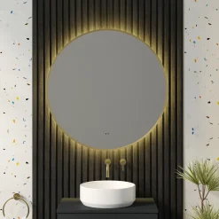 Marcos LED Illuminated Round Framed Mirror with Demister Pad & Colour Change Lights - 800mm