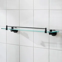 Miller Bond Matt Black & Clear Glass Bathroom Shelf
