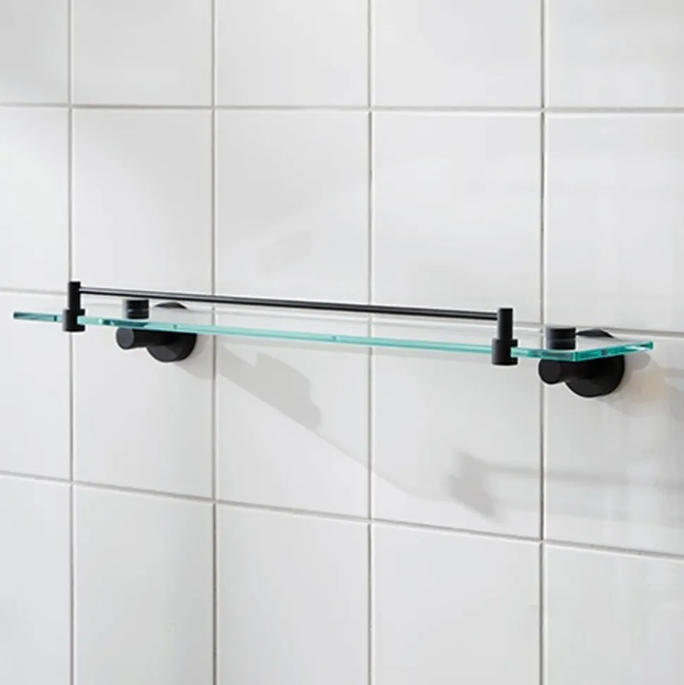 Miller Bond Matt Black & Clear Glass Bathroom Shelf