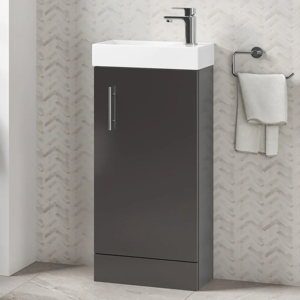 Minnie 400mm Floorstanding Cloakroom Vanity Unit & Basin - Gloss Grey