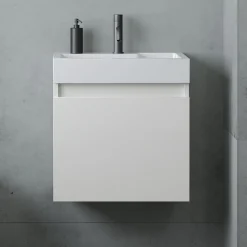 Minnie 500mm Wall Mounted 1 Door Vanity Unit & Polymarble Basin - Gloss White