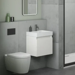 Minnie 500mm Wall Mounted 1 Door Vanity Unit & Polymarble Basin - Gloss White