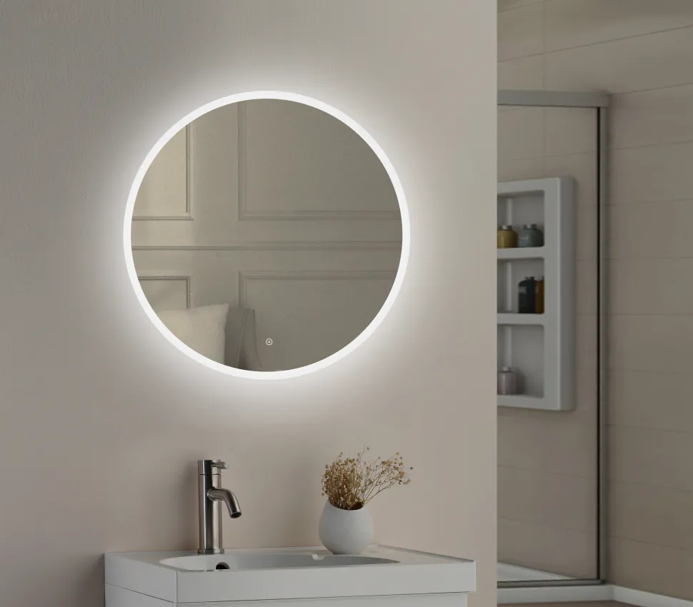 Nicole LED Illuminated Round Slimline Bathroom Mirror with Demister Pad & Colour Change LEDs - 600mm & 800mm