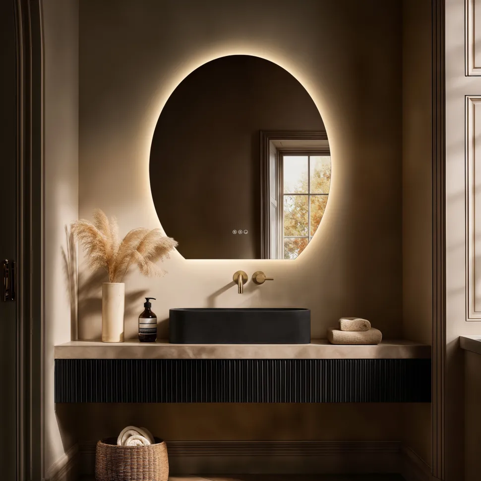 Origins Living Claris Oval Cut LED Illuminated Mirror with Demister Pad & Colour Change Lights - 800 x 900mm