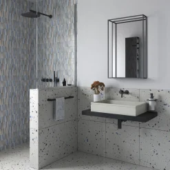 Origins Living Docklands Matt Black Framed Mirror with Shelf - 500 x 800mm