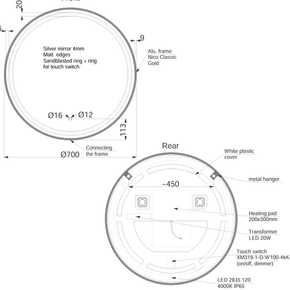 Origins Living Lomax Light Round Illuminated LED Mirror with Demister Pad - 700mm