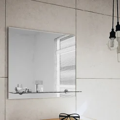 Origins Living Straight Edge Bathroom Mirror with Glass Shelf - 500 x 550mm