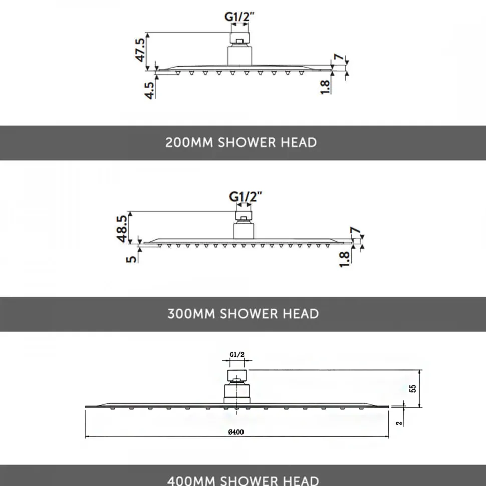 Orla Concealed Shower Valve, Fixed Head & Slide Rail Kit