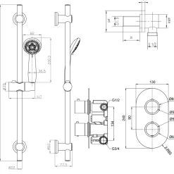 Orla Concealed Shower Valve, Fixed Head & Slide Rail Kit