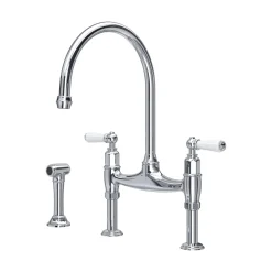 Perrin & Rowe Ionian Lever 2 Hole Bridge Sink Mixer with Pull-Out Hand Rinse