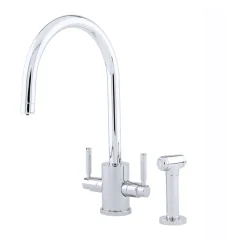 Perrin & Rowe Juliet Twin Lever 'C' Spout Sink Mixer with Rinse