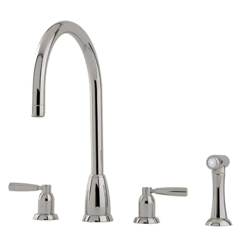 Perrin & Rowe Langbourn 4 Hole Curved Spout Mixer with Lever Handles & Pull-Out Rinse