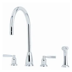 Perrin & Rowe Langbourn 4 Hole Curved Spout Mixer with Lever Handles & Pull-Out Rinse