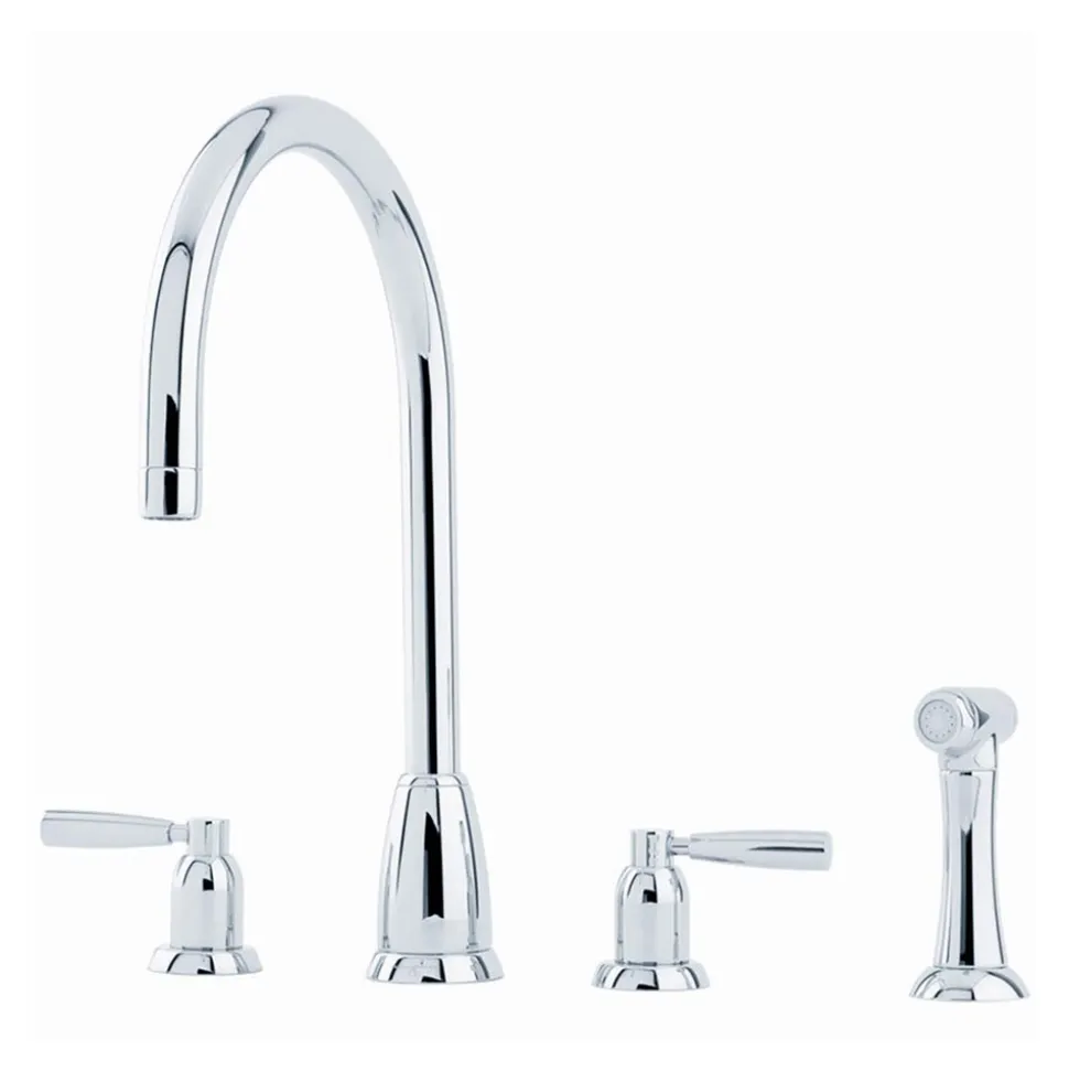 Perrin & Rowe Langbourn 4 Hole Curved Spout Mixer with Lever Handles & Pull-Out Rinse
