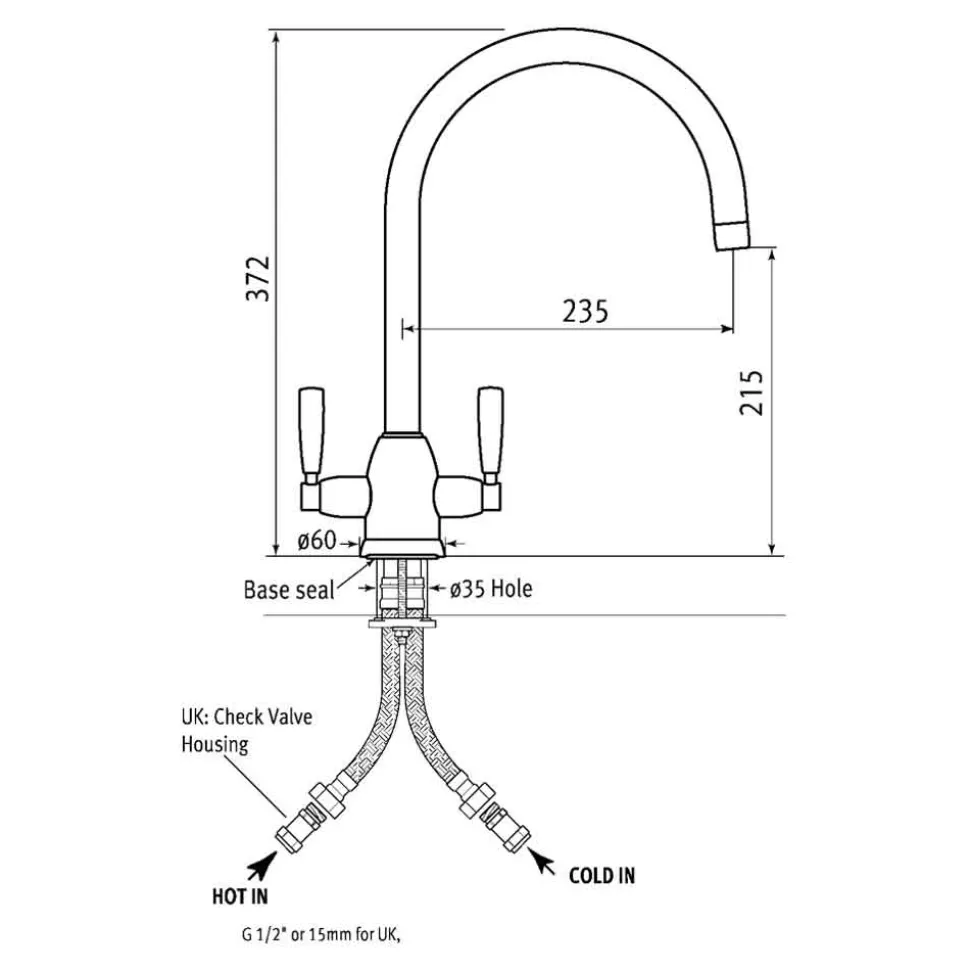 Perrin & Rowe Langbourn Twin Lever Swivel 'C' Spout Sink Mixer