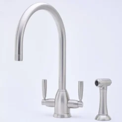 Perrin & Rowe Langbourn Twin Lever Swivel 'C' Spout Sink Mixer with Rinse