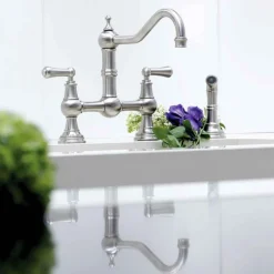 Perrin & Rowe Provence Bridge Kitchen Tap with Levers & Pull Out Faucet Hose