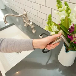 Perrin & Rowe Provence Bridge Kitchen Tap with Levers & Pull Out Faucet Hose