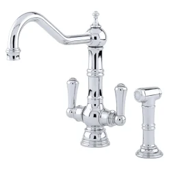 Perrin & Rowe Provence Twin Lever Mono Sink Mixer with Pull-Out Rinse