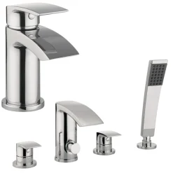 Proflow Tiera Basin Mixer with Clicker Waste & 4 Hole Bath Shower Mixer Value Pack