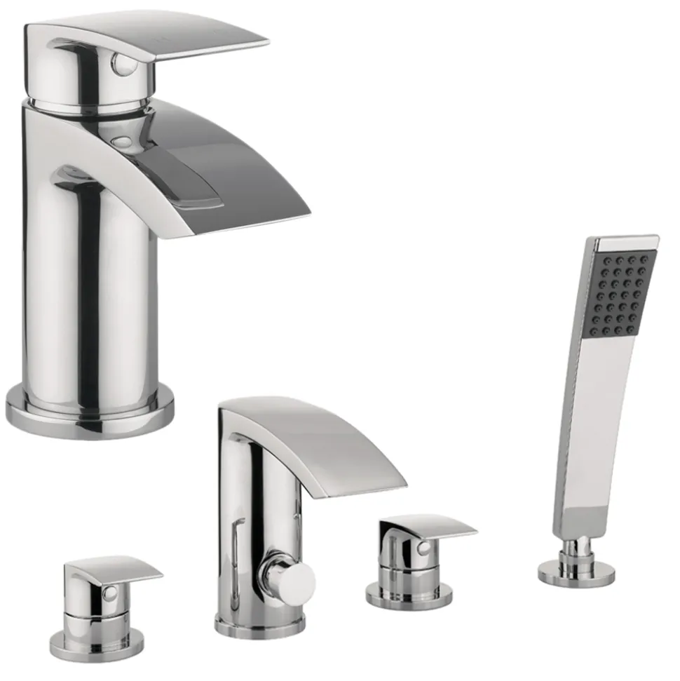 Proflow Tiera Basin Mixer with Clicker Waste & 4 Hole Bath Shower Mixer Value Pack