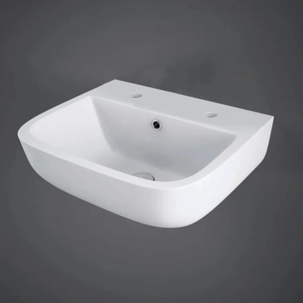 RAK Series 600 Wall Hung Cloakroom Hand Basin - 2 Tap Hole