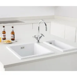 RAK Square Inset or Undermount White Ceramic Kitchen Sink & Waste - 450mm x 475mm