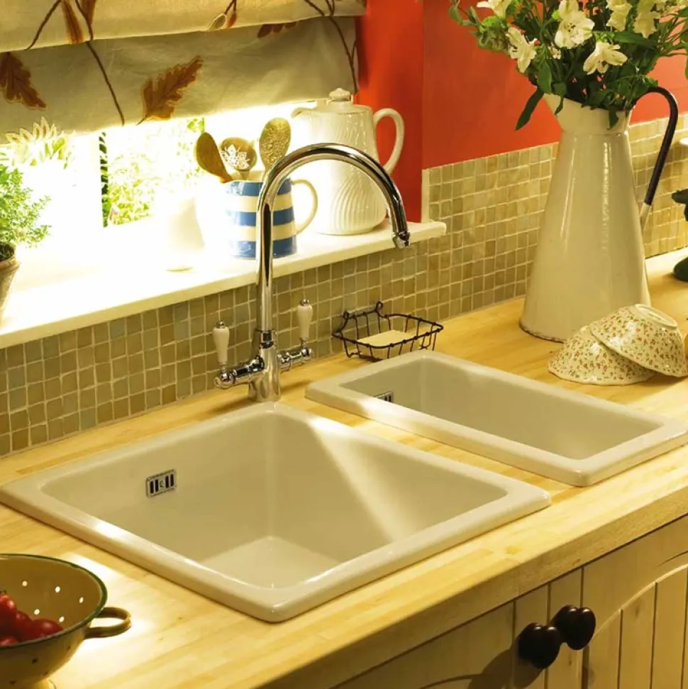 RAK Square Inset or Undermount White Ceramic Kitchen Sink & Waste - 450mm x 475mm