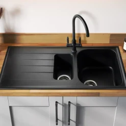 Rangemaster Amethyst Igneous Granite 1.5 Bowl Kitchen Sink with Reversible Drainer & Waste Kit - 1000 x 500mm