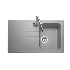 Rangemaster Amethyst Igneous Granite Compact Single Bowl Kitchen Sink with Reversible Drainer & Waste Kit - 860 x 500mm