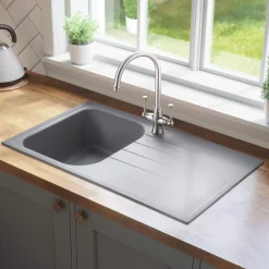 Rangemaster Amethyst Igneous Granite Compact Single Bowl Kitchen Sink with Reversible Drainer & Waste Kit - 860 x 500mm
